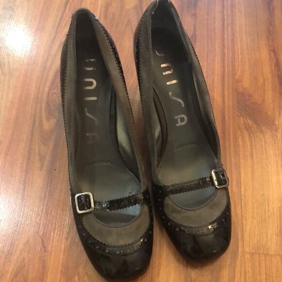 UNISA Patent leather Mary Jane chunky heels size 10 gray black - Picture 1 of 9